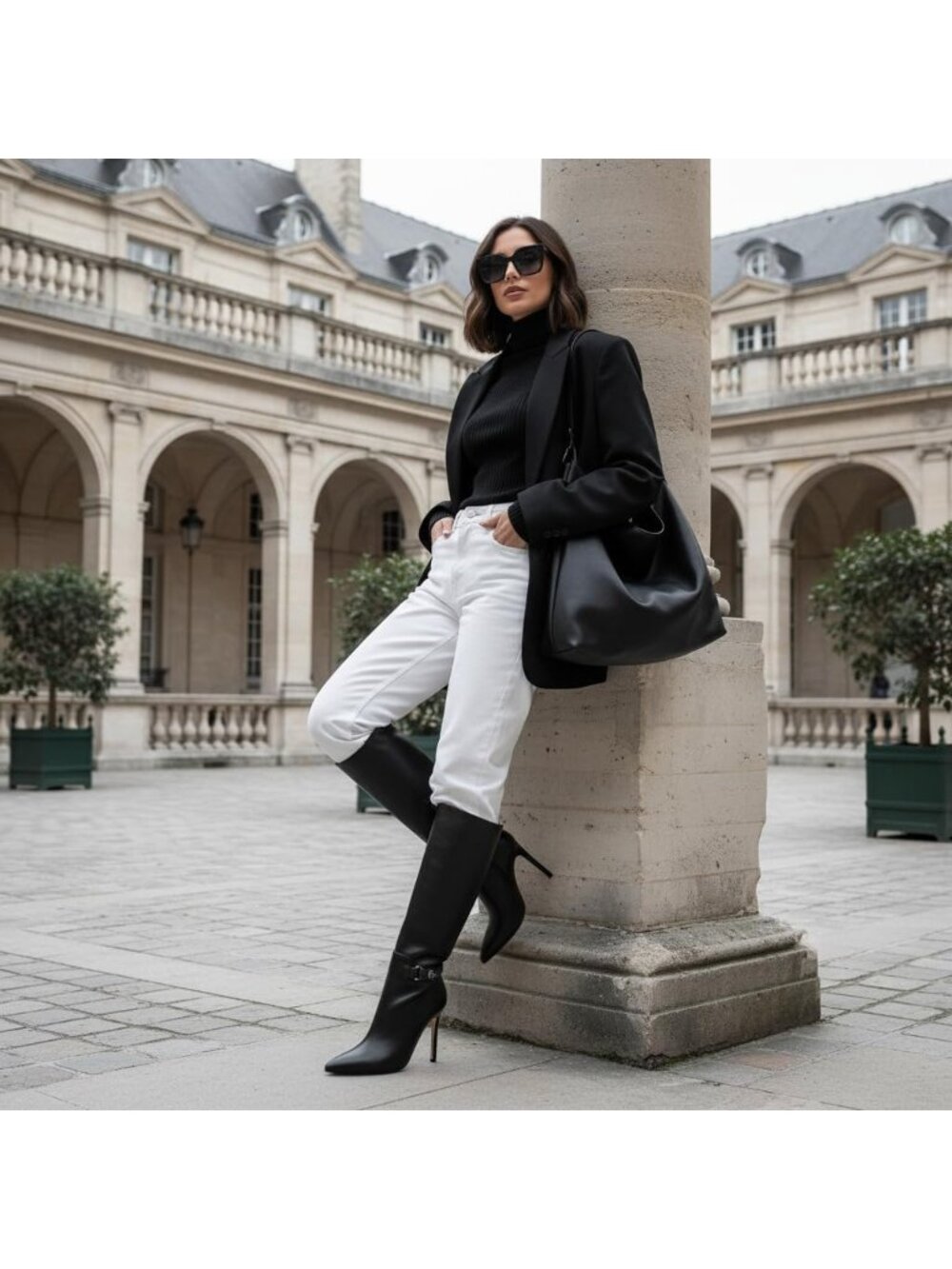 Women's Black Faux Leather Pointed Toe Stiletto Fashionable Knee High Boots - Picture 6 of 6